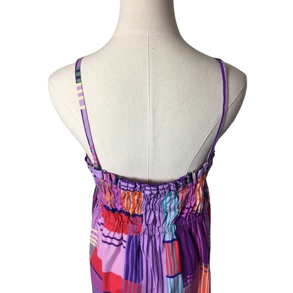 Eloqui Size 14 Shift Dress Smocked Bodice Empire Gathered Color Block Midi Large - Picture 7 of 9